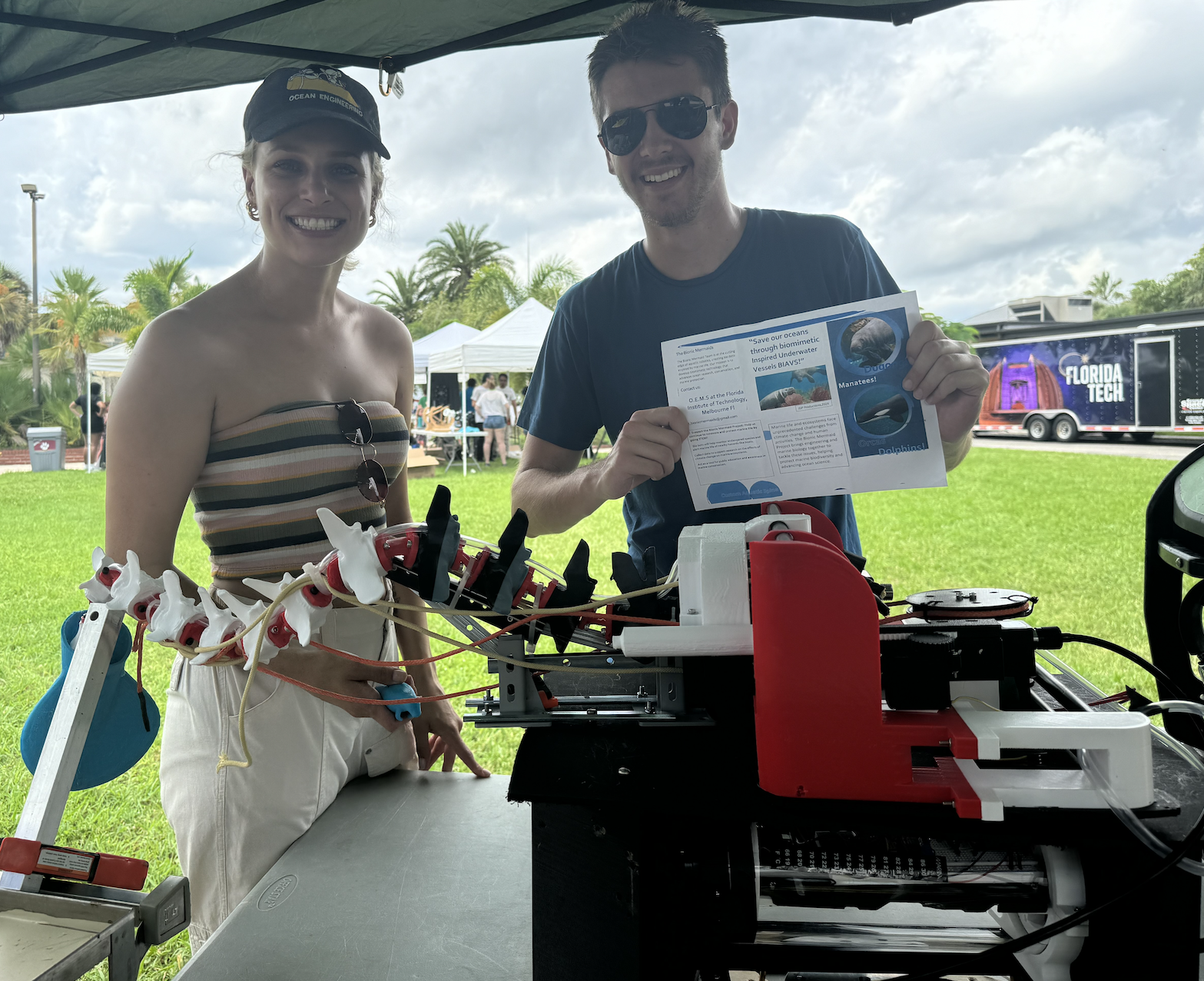 Haylie Garman and Wyatt Amarosa presenting the Mechanatee at Florida Tech STEM Kids Day